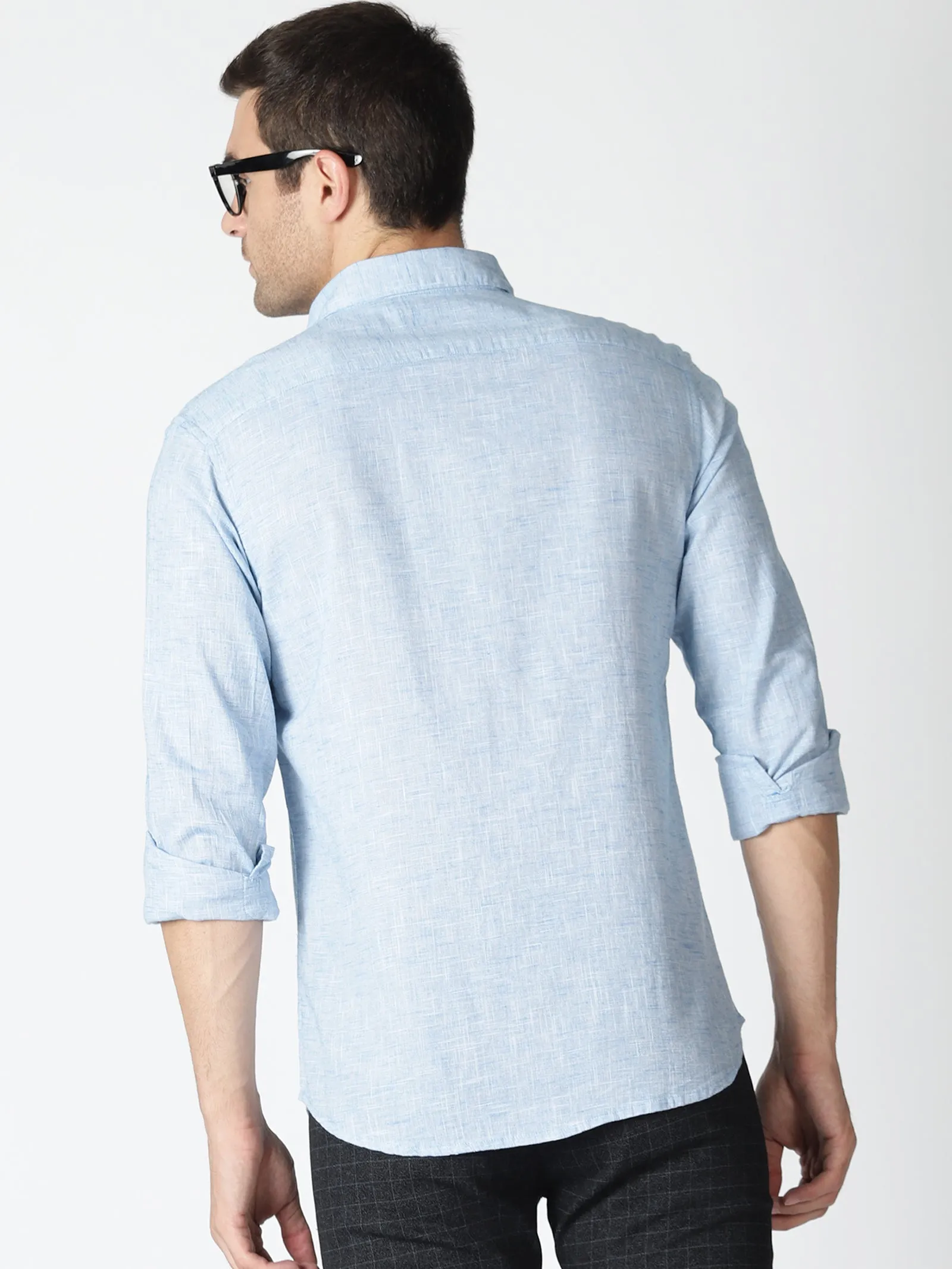 MEN'S BLUE SOLID SLIM FIT SHIRT