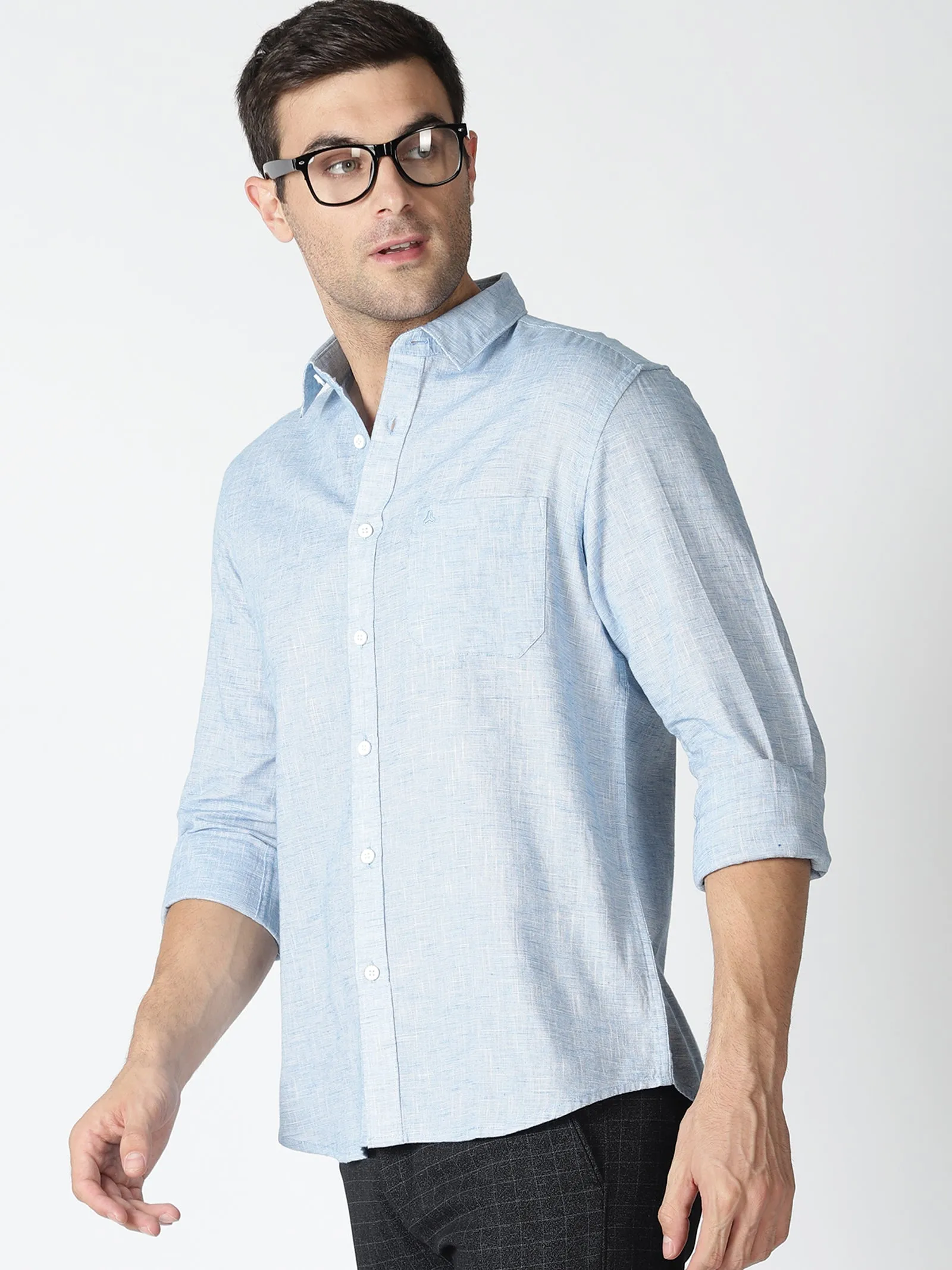 MEN'S BLUE SOLID SLIM FIT SHIRT