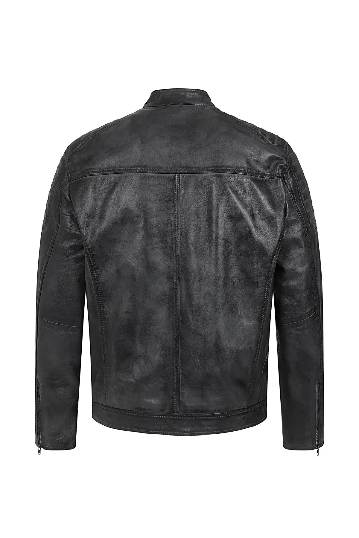 Men's Grey Leather Racer Biker Style - CHARLIE