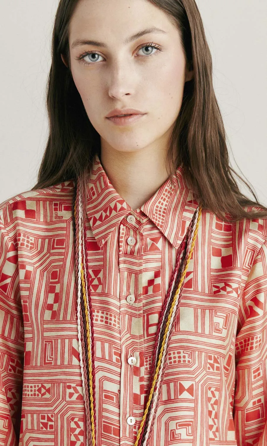 Momoni Arles Silk Twill Shirt - Cream/Coral