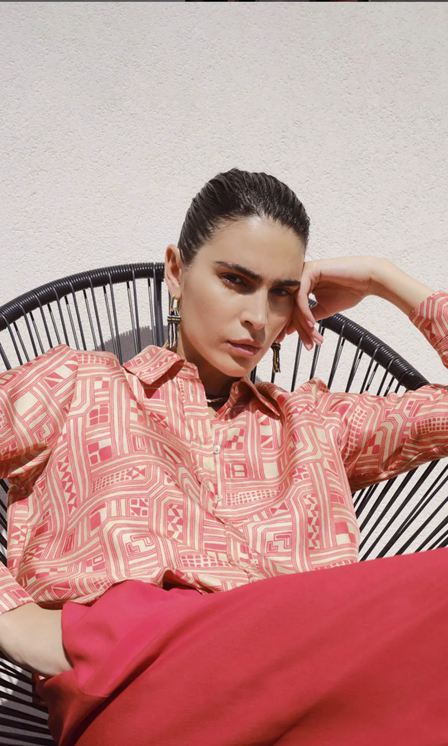 Momoni Arles Silk Twill Shirt - Cream/Coral