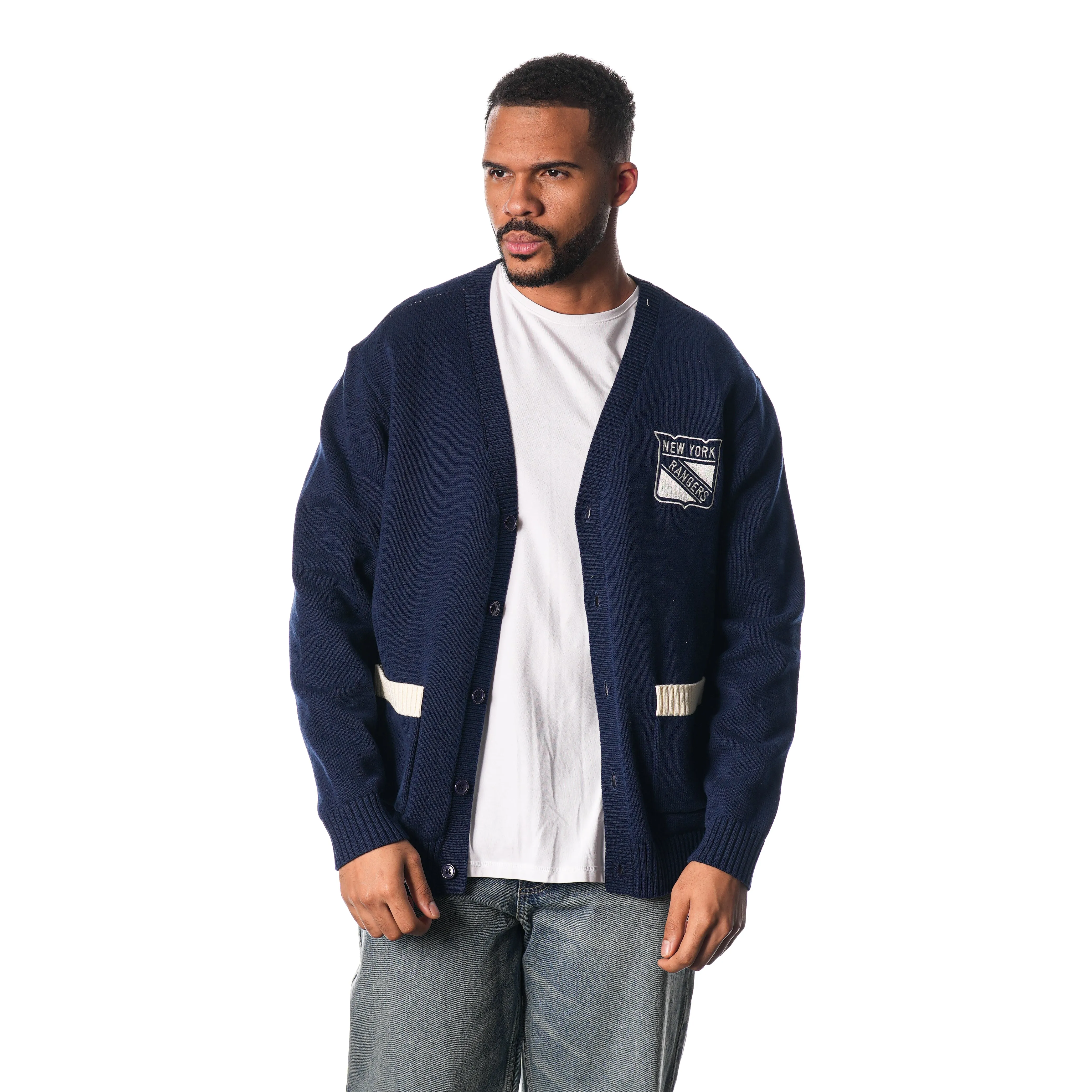 NY RANGERS BUTTON FRONT CARDIGAN - NAVY