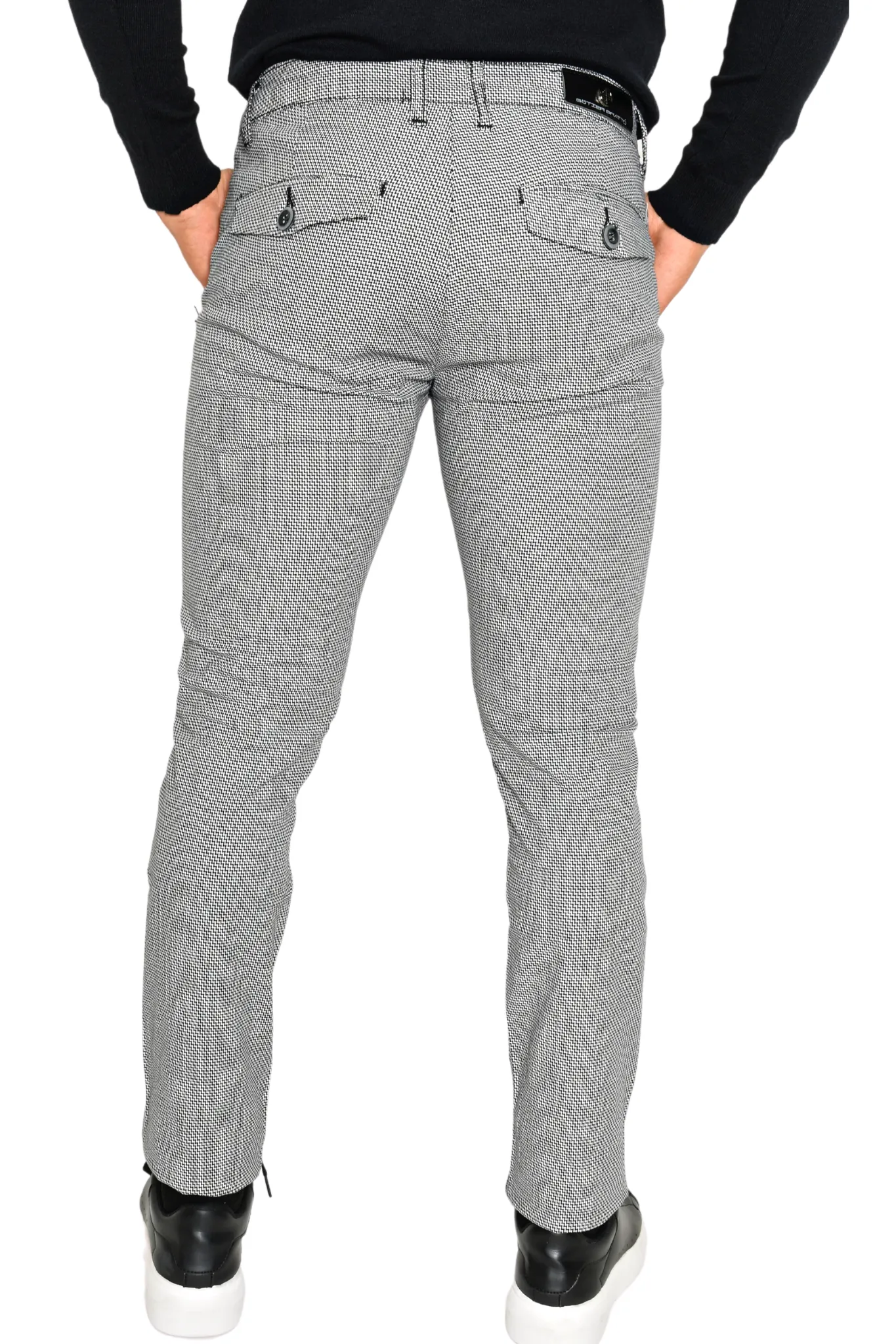 Pantalón de Vestir Estampado Chevron Negro Slim