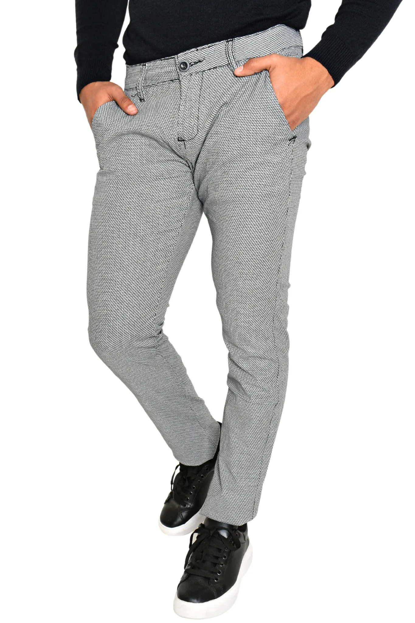 Pantalón de Vestir Estampado Chevron Negro Slim
