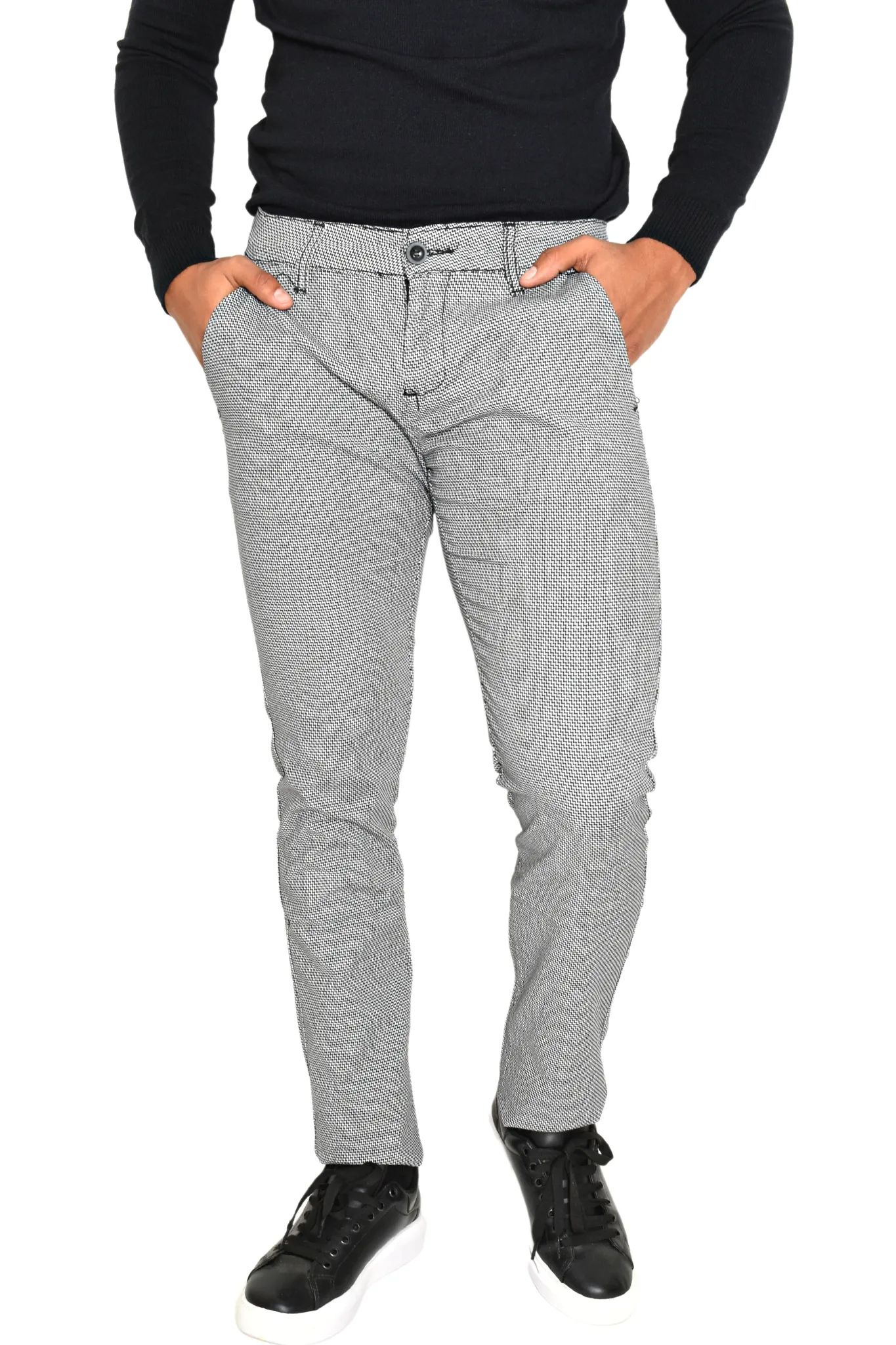 Pantalón de Vestir Estampado Chevron Negro Slim