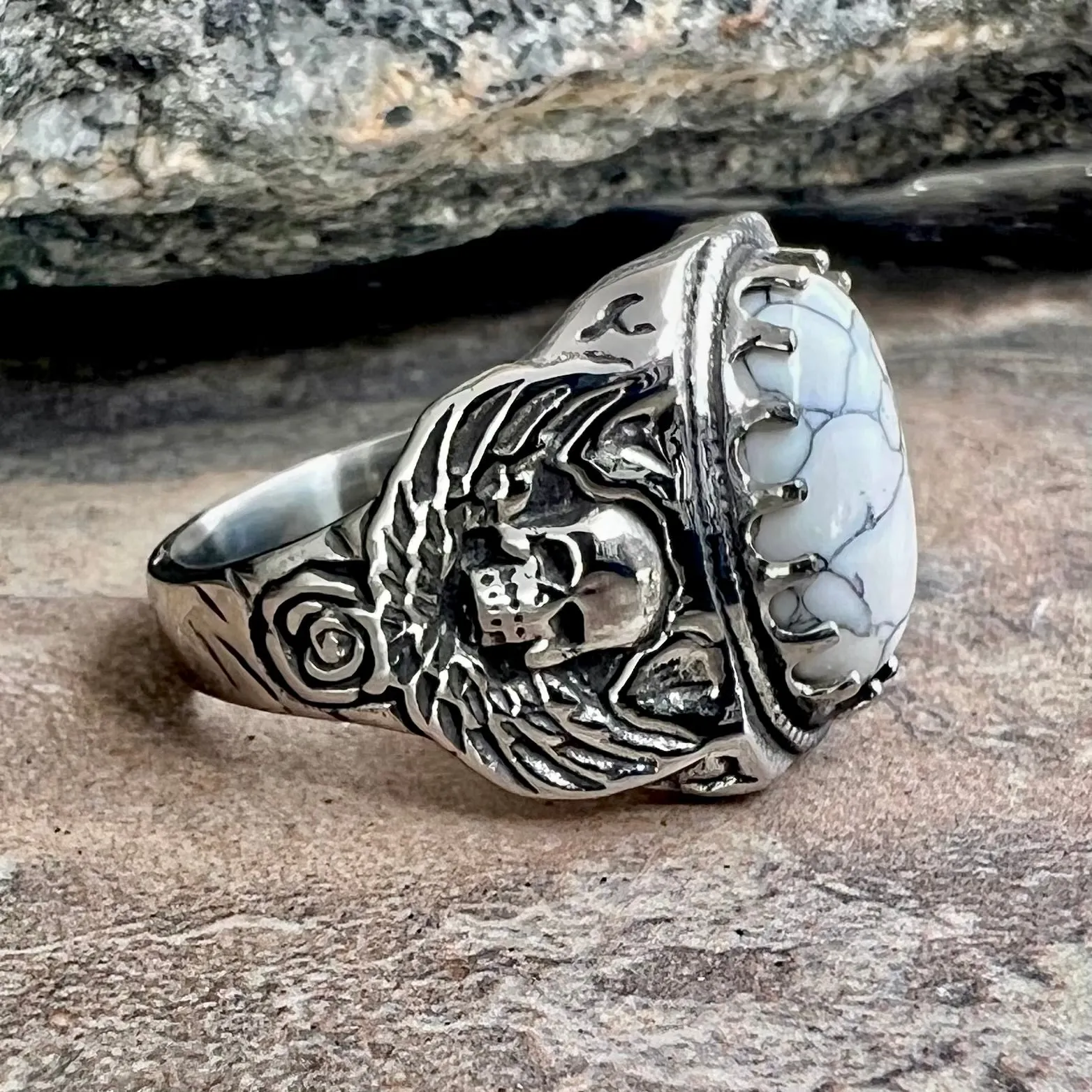 "White Stone" - Skull & Angel Wings - R137