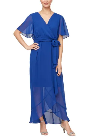 Regular - Chiffon Wrap Dress with Ruffle Hem & Belt