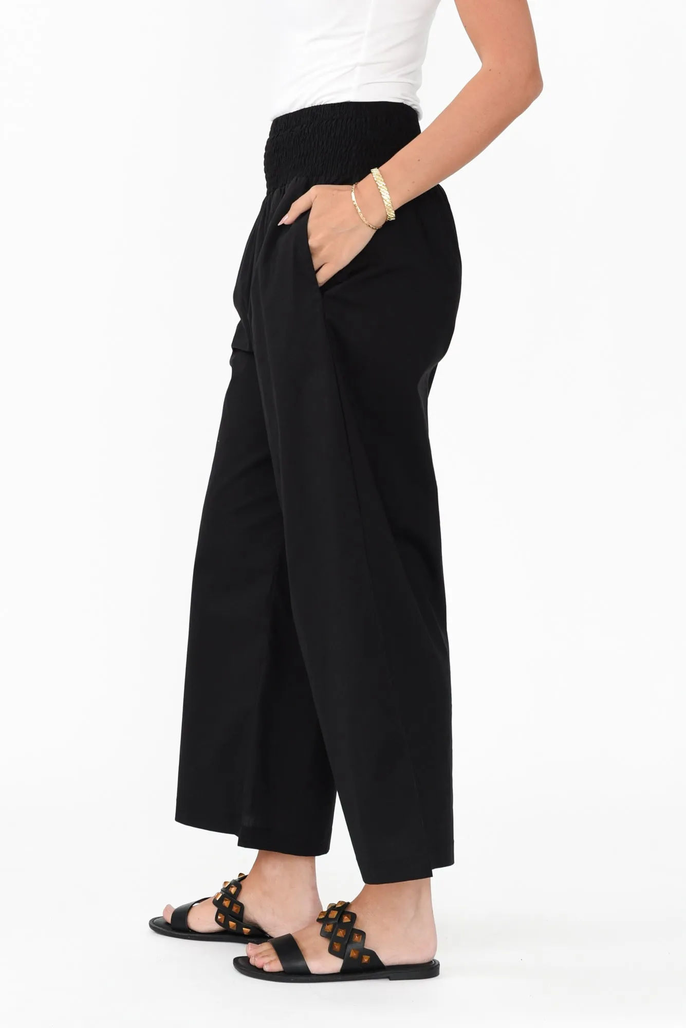 Sevilla Black Wide Leg Cotton Pants