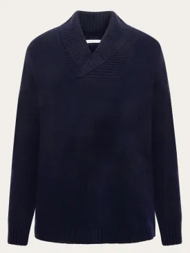 Shawl neck wool knit - RWS - Total Eclipse