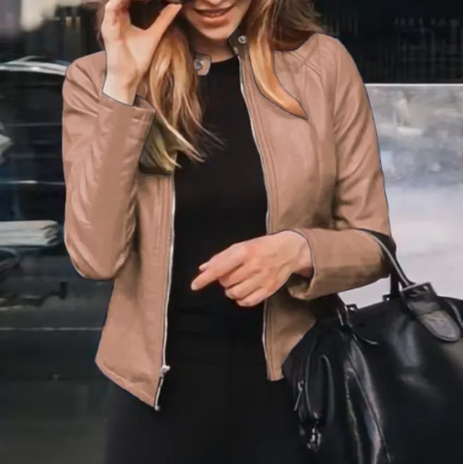 Slim Fit Faux Leather Jacket for Women
