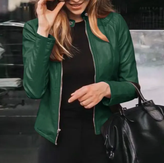 Slim Fit Faux Leather Jacket for Women