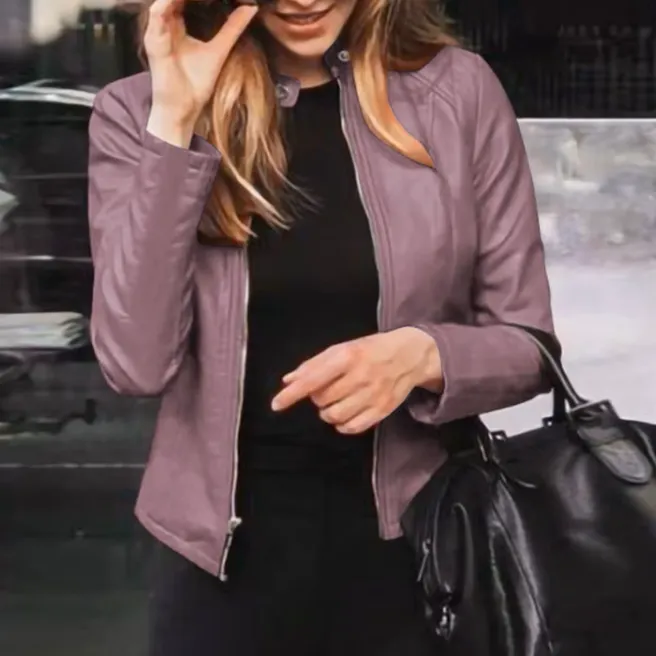 Slim Fit Faux Leather Jacket for Women