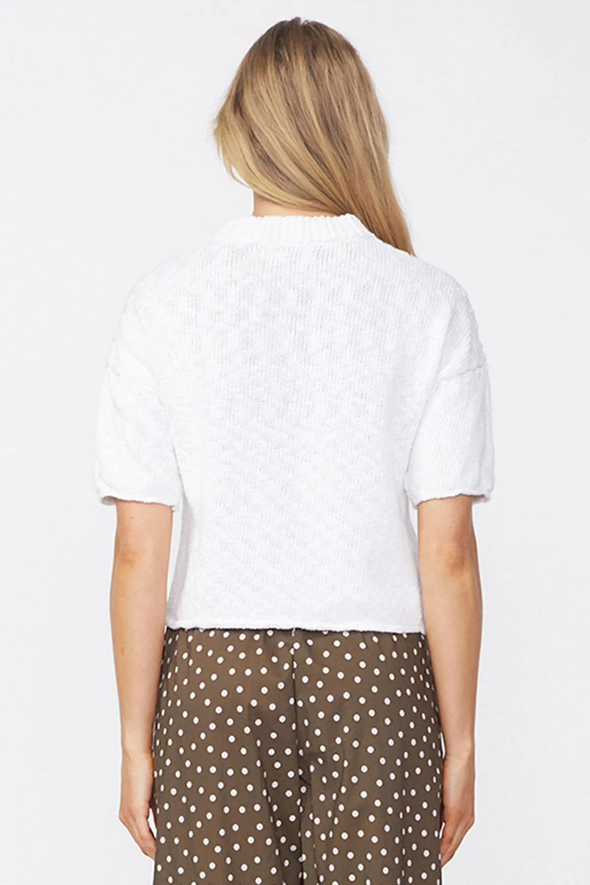 Stateside Cotton Linen Short Sleeve Sweater in White