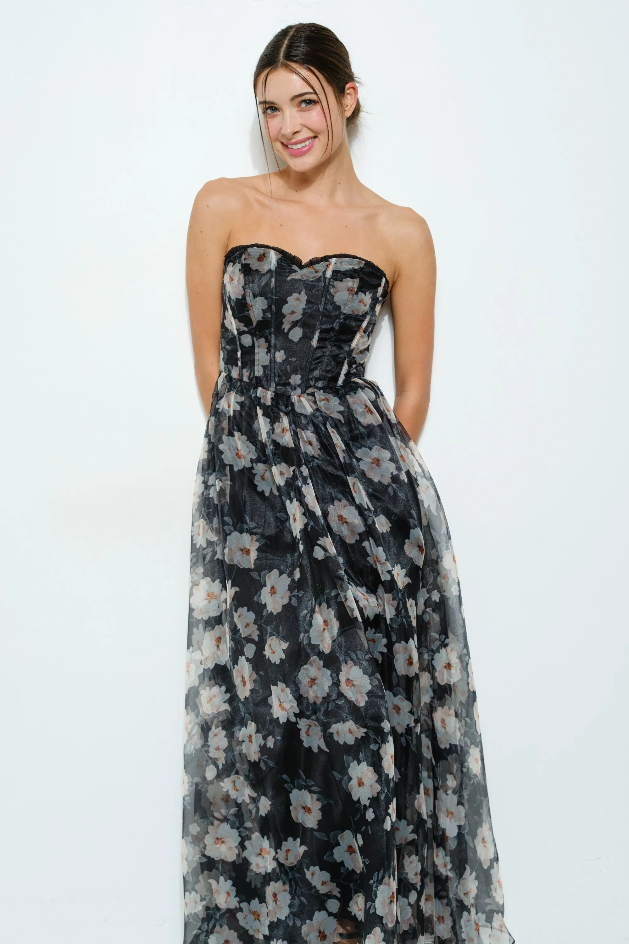 Strapless Corset Floral Maxi