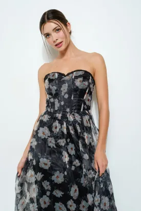 Strapless Corset Floral Maxi