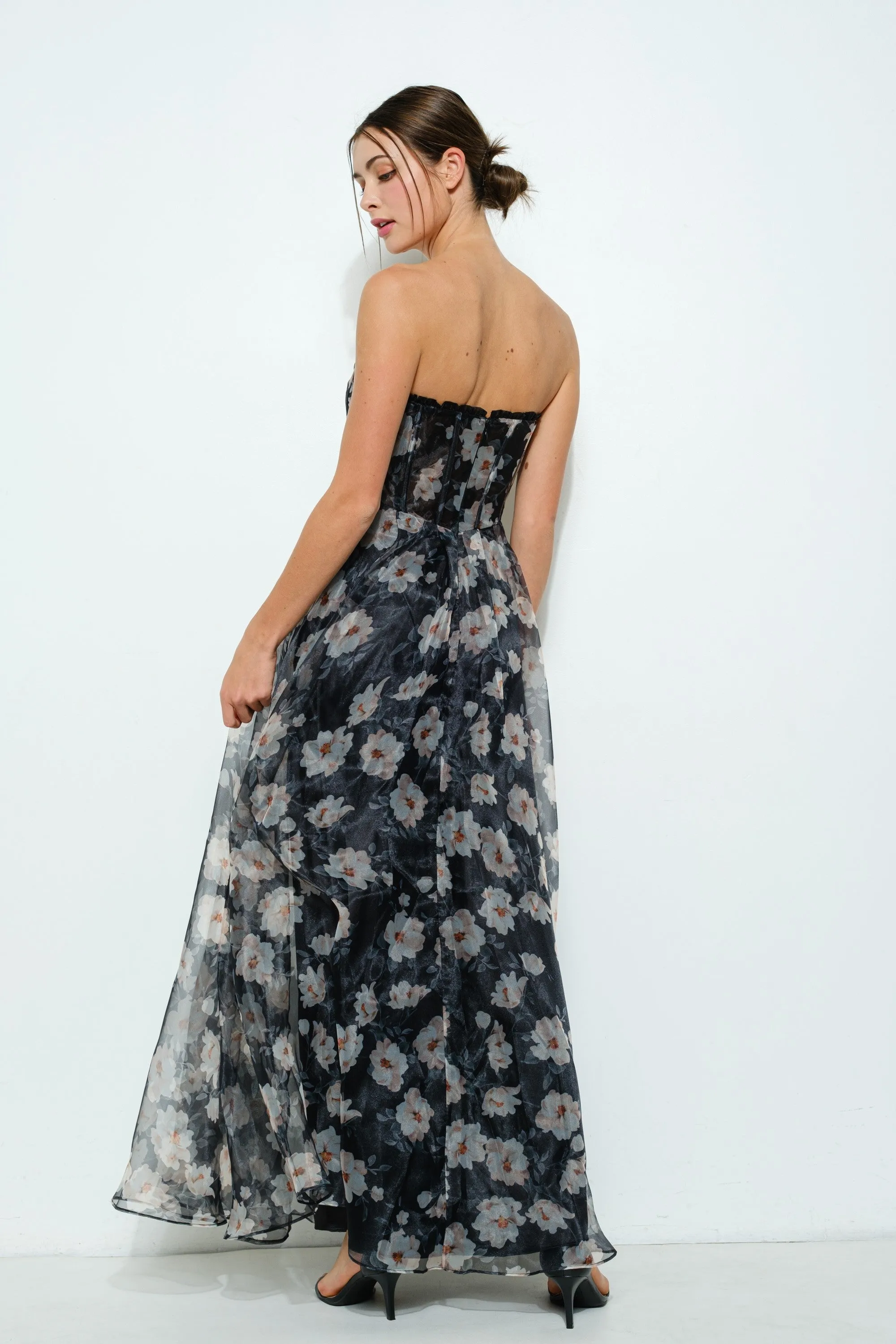 Strapless Corset Floral Maxi