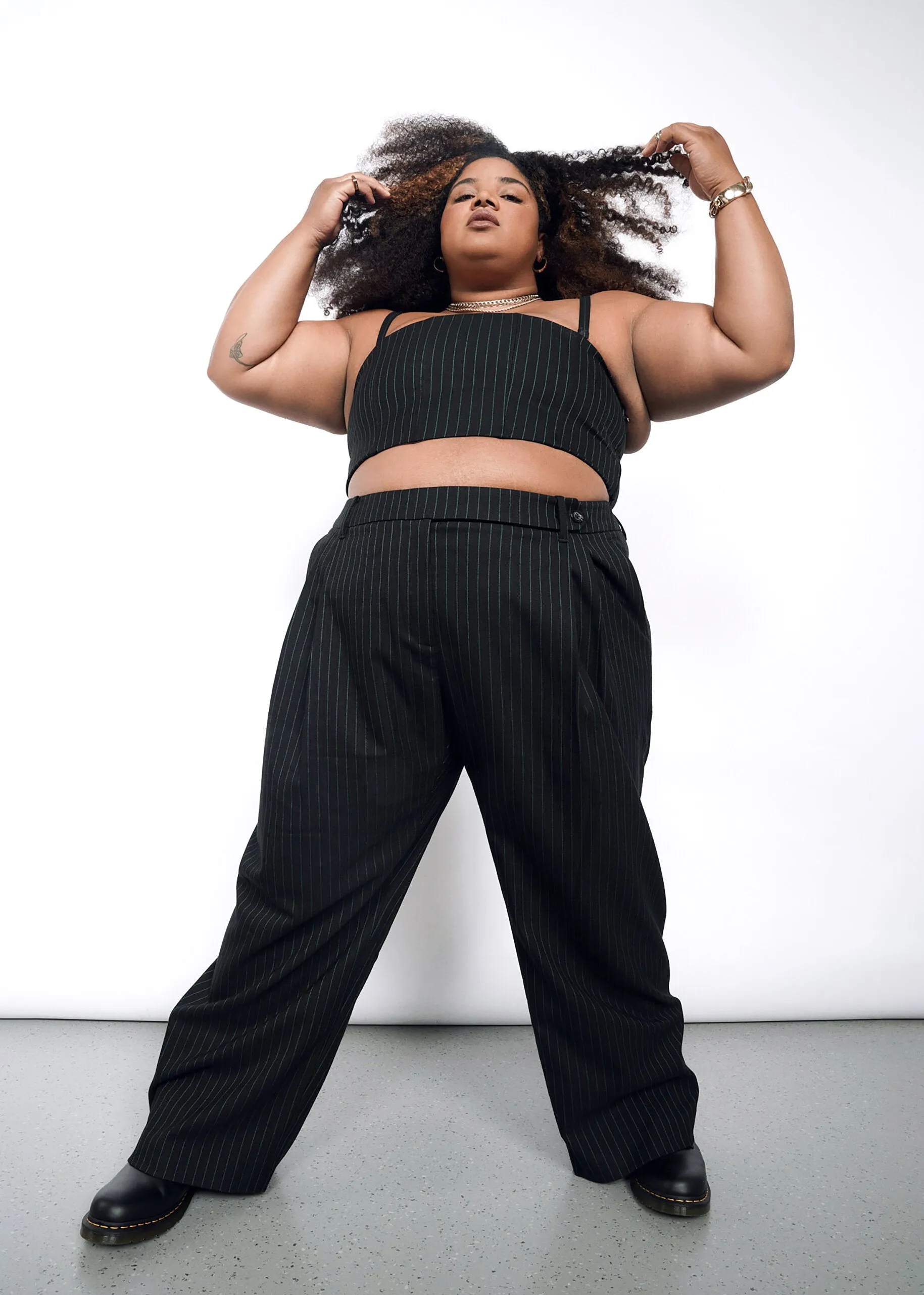 The Empower Pinstripe Wide Leg Trouser