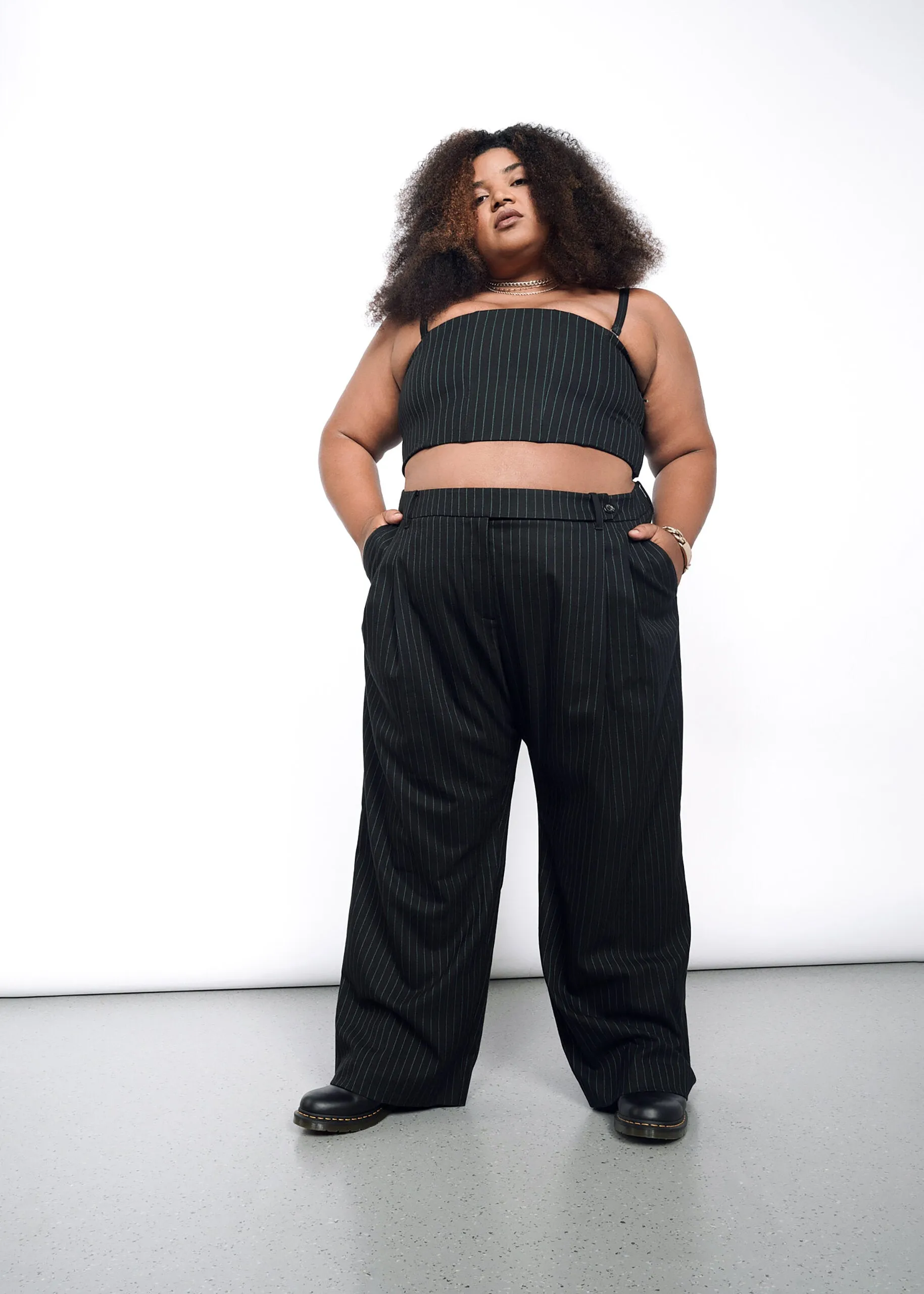 The Empower Pinstripe Wide Leg Trouser