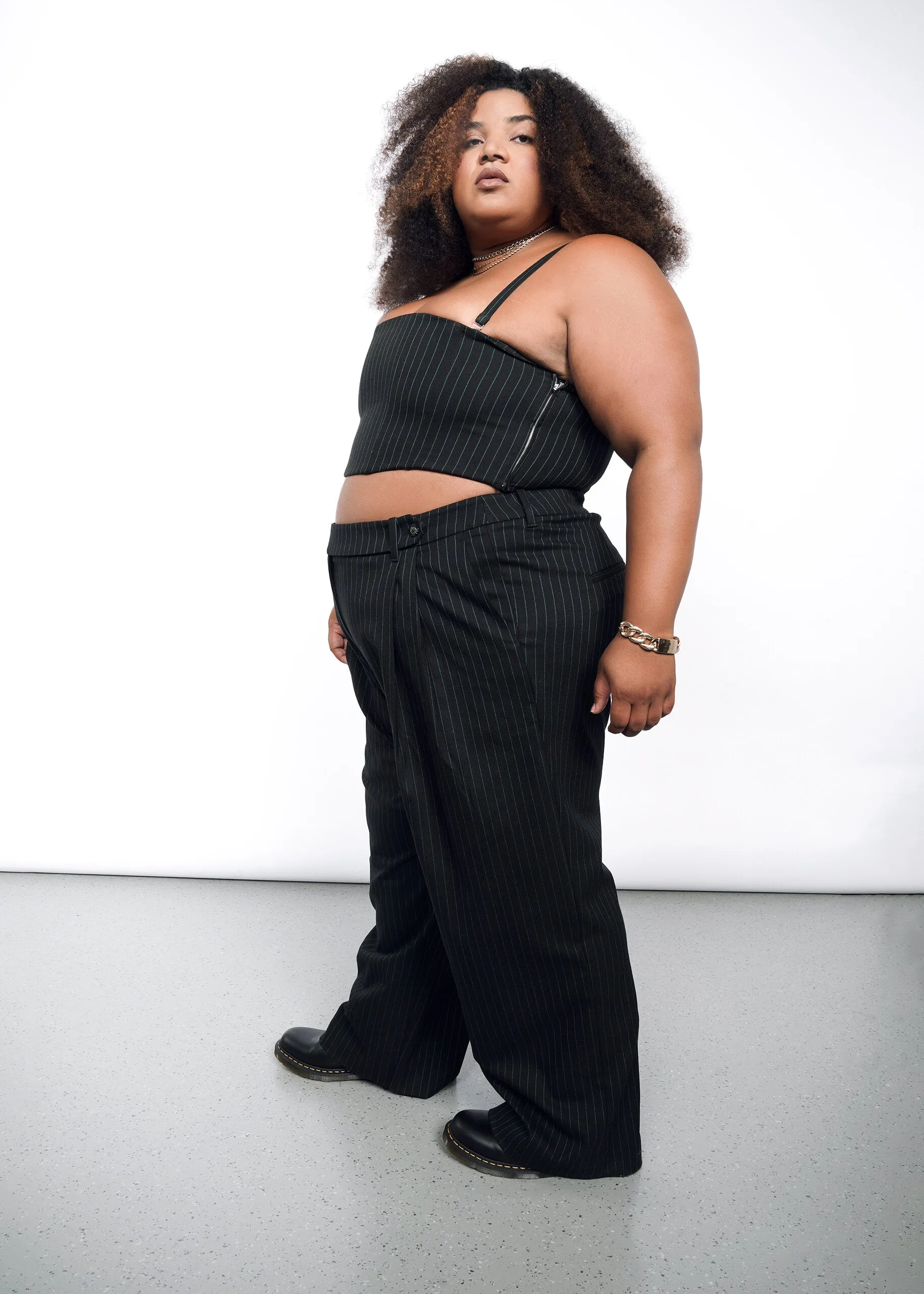 The Empower Pinstripe Wide Leg Trouser