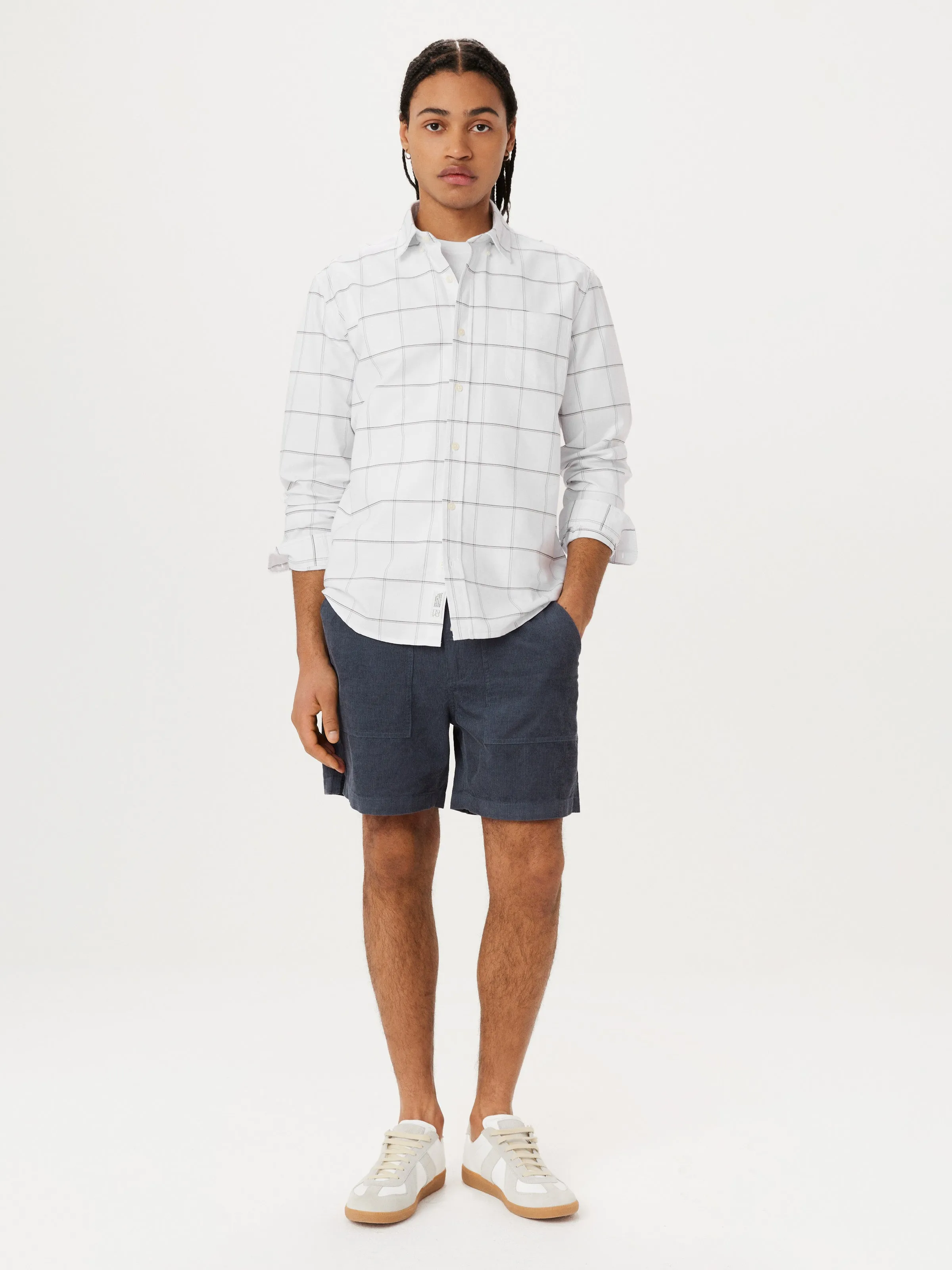 The Jasper Windowpane Oxford Shirt in Bright White