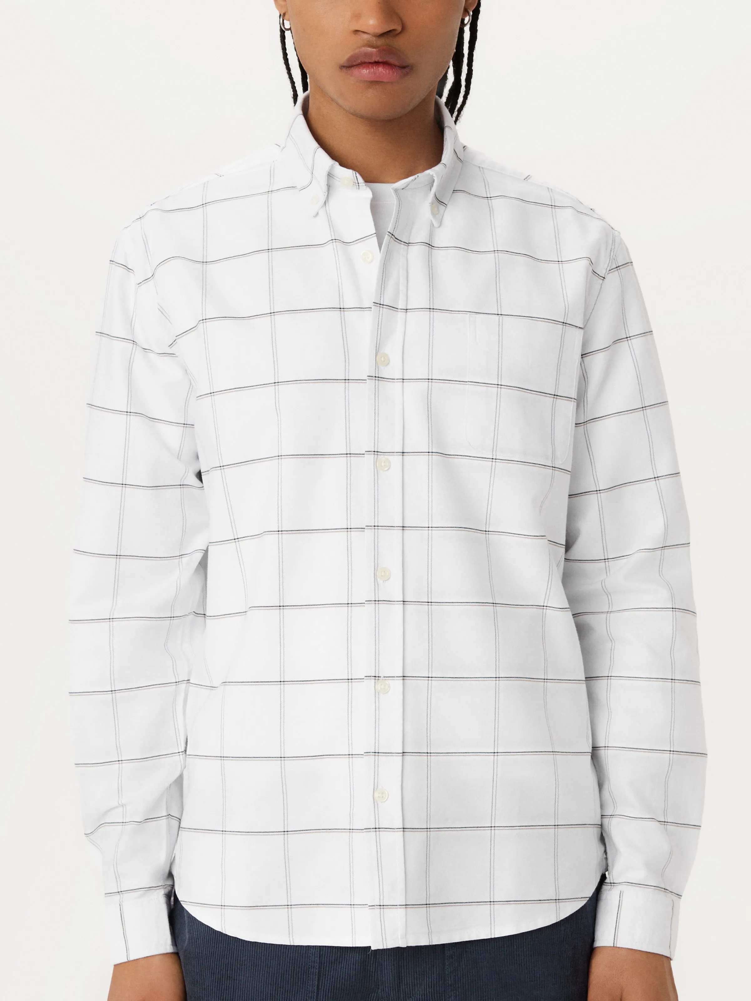 The Jasper Windowpane Oxford Shirt in Bright White