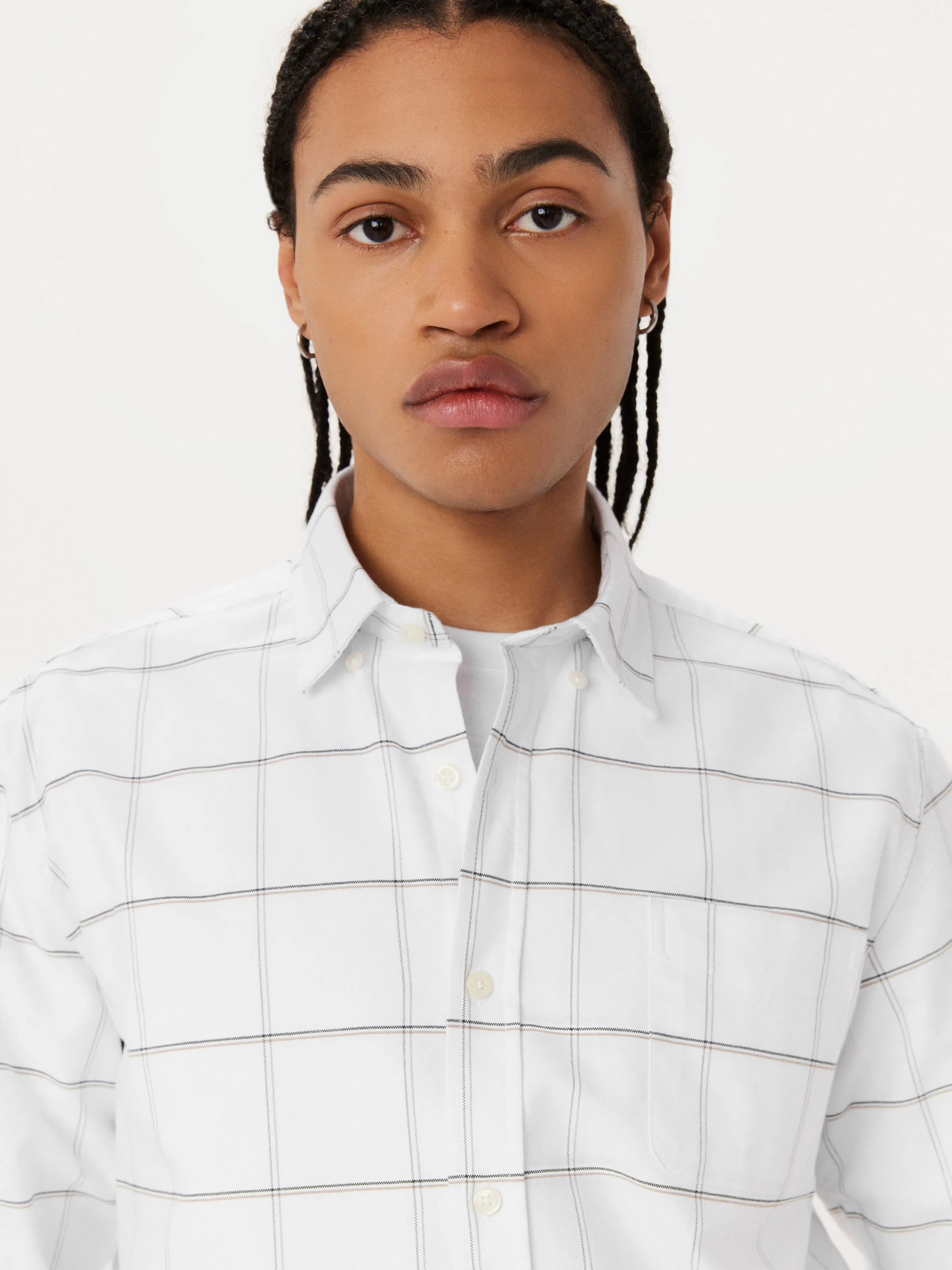 The Jasper Windowpane Oxford Shirt in Bright White