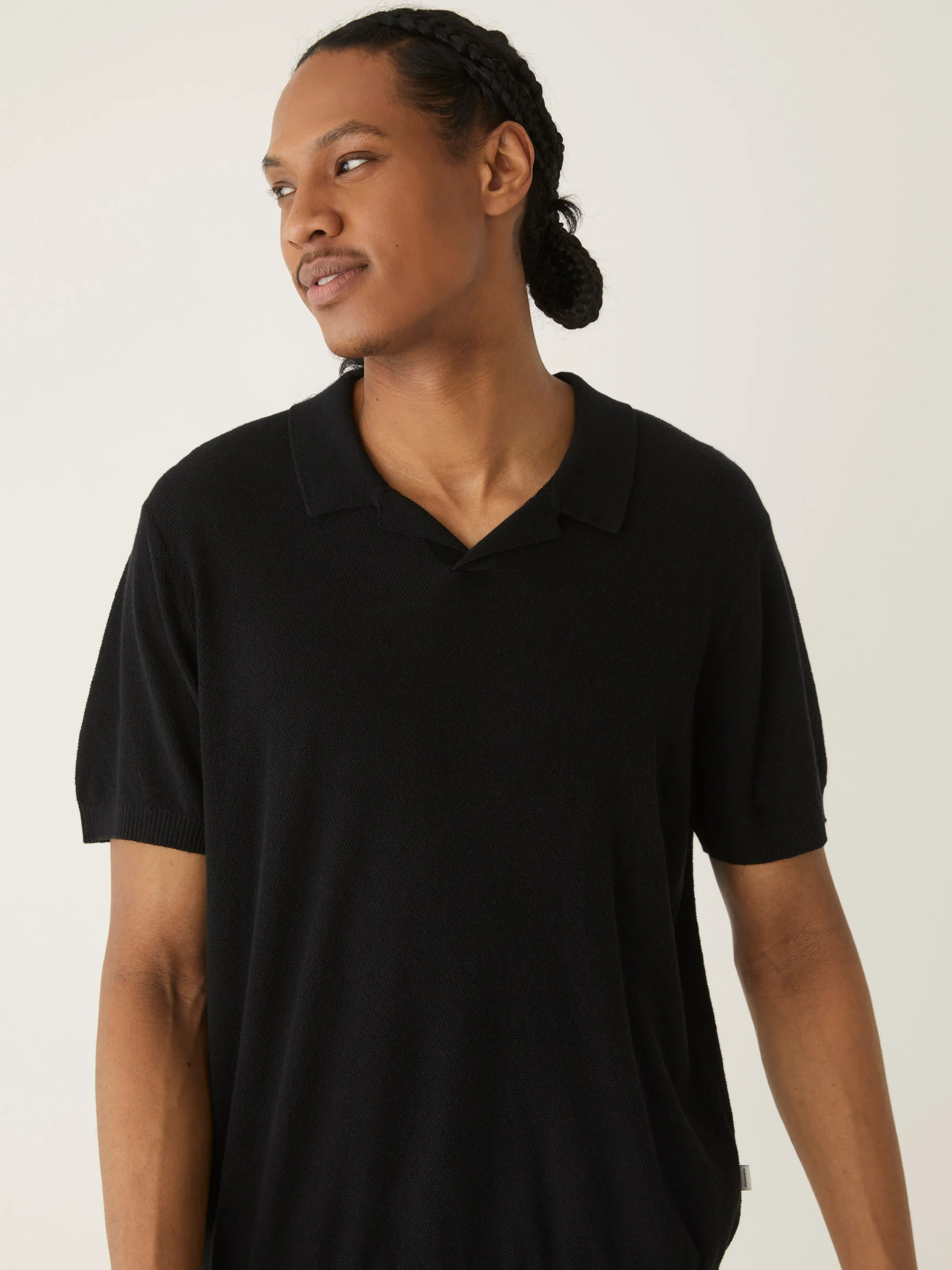 The Linen Knit Polo Shirt in Black