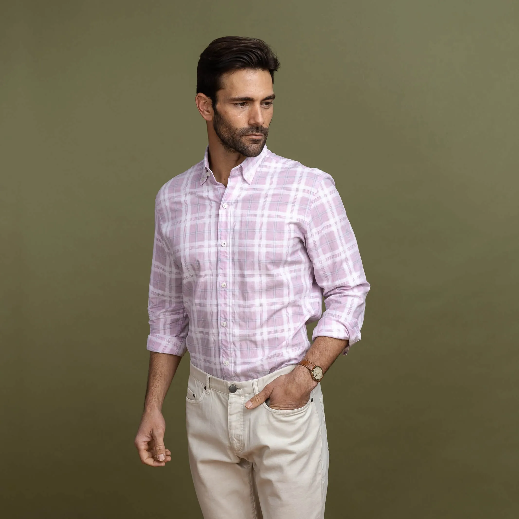 The Pink Byron Cotton Linen Plaid Custom Shirt