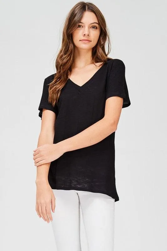 Vickie Vneck Cotton Slub Short Sleeve Tee