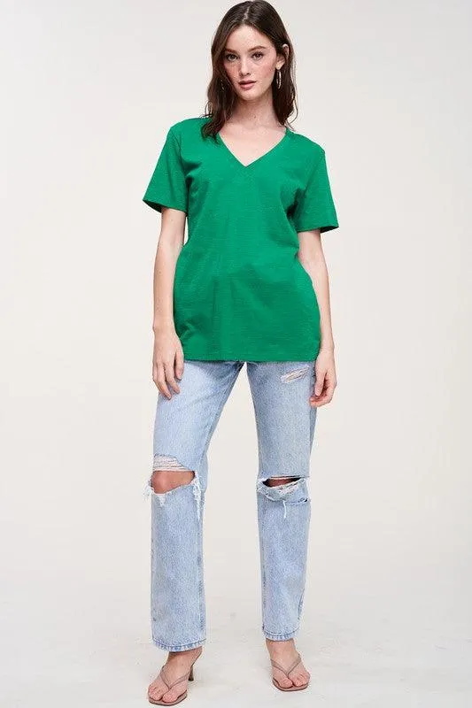 Vickie Vneck Cotton Slub Short Sleeve Tee