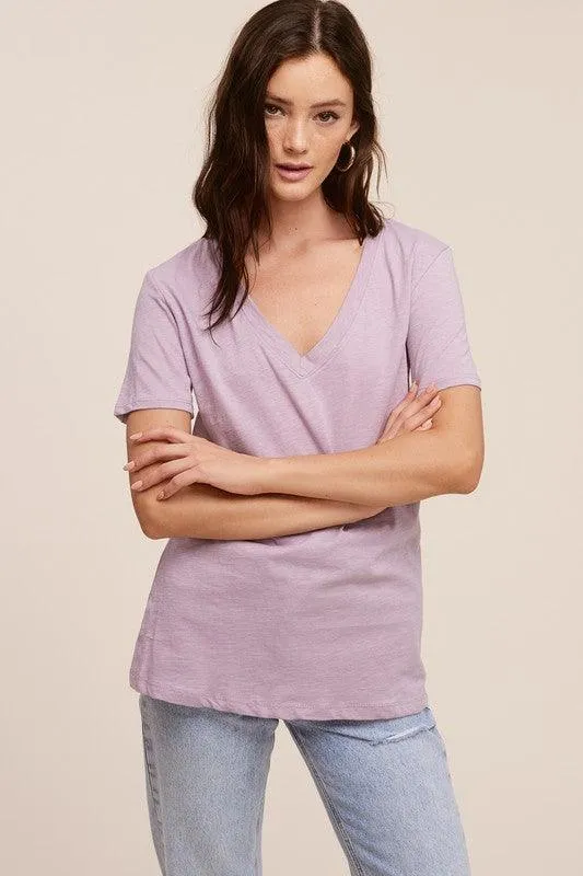 Vickie Vneck Cotton Slub Short Sleeve Tee