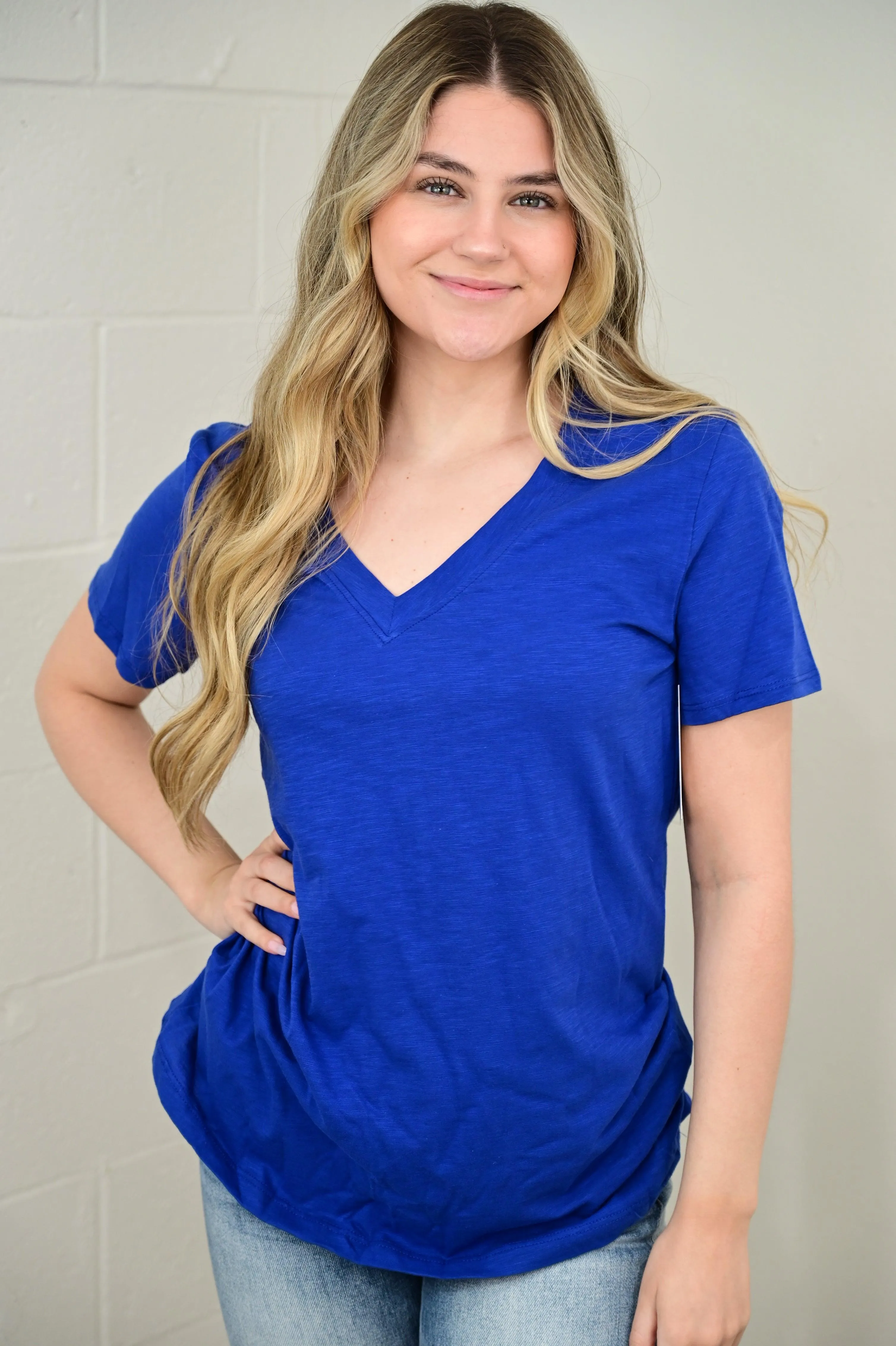 Vickie Vneck Cotton Slub Short Sleeve Tee