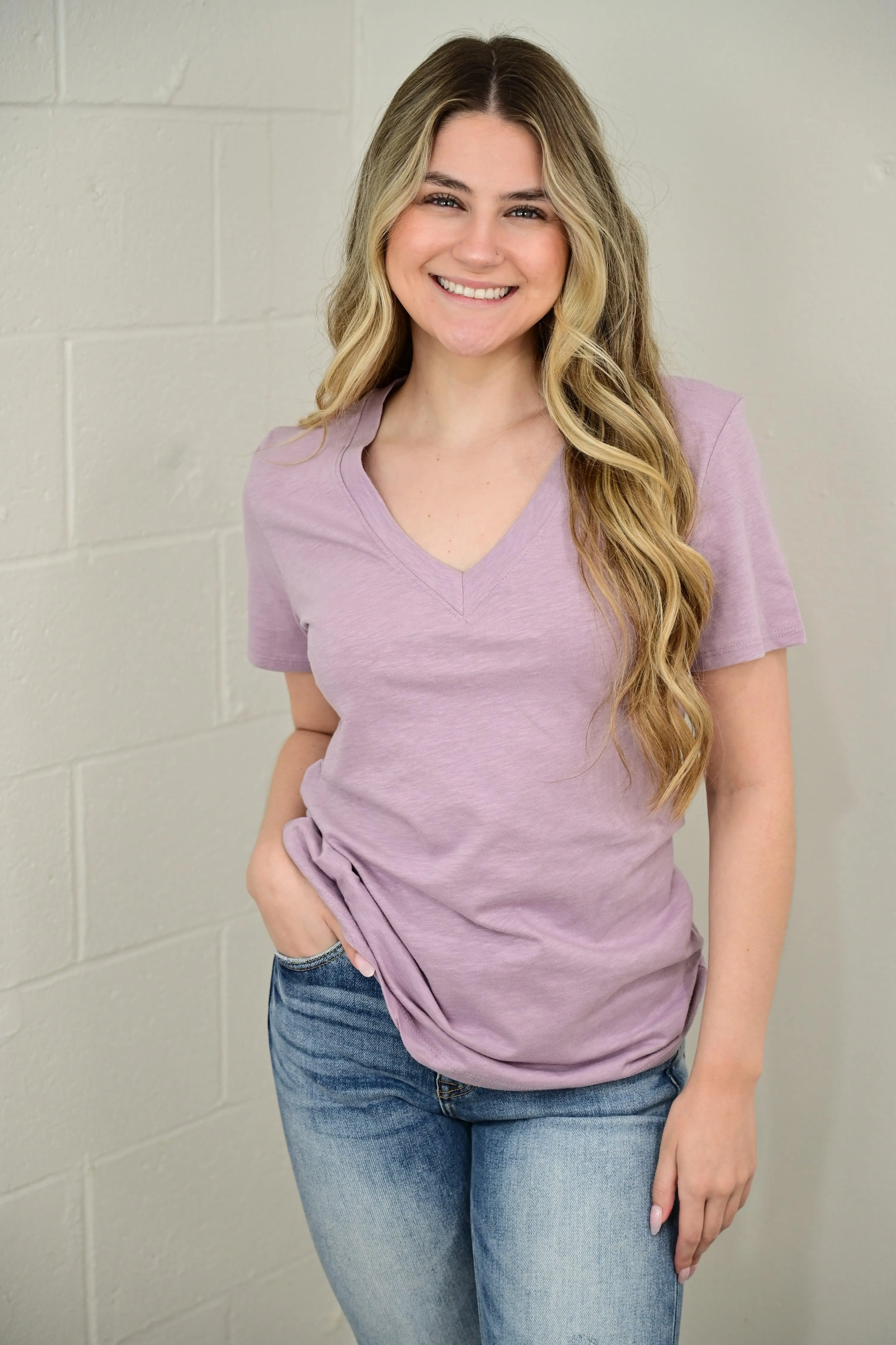 Vickie Vneck Cotton Slub Short Sleeve Tee