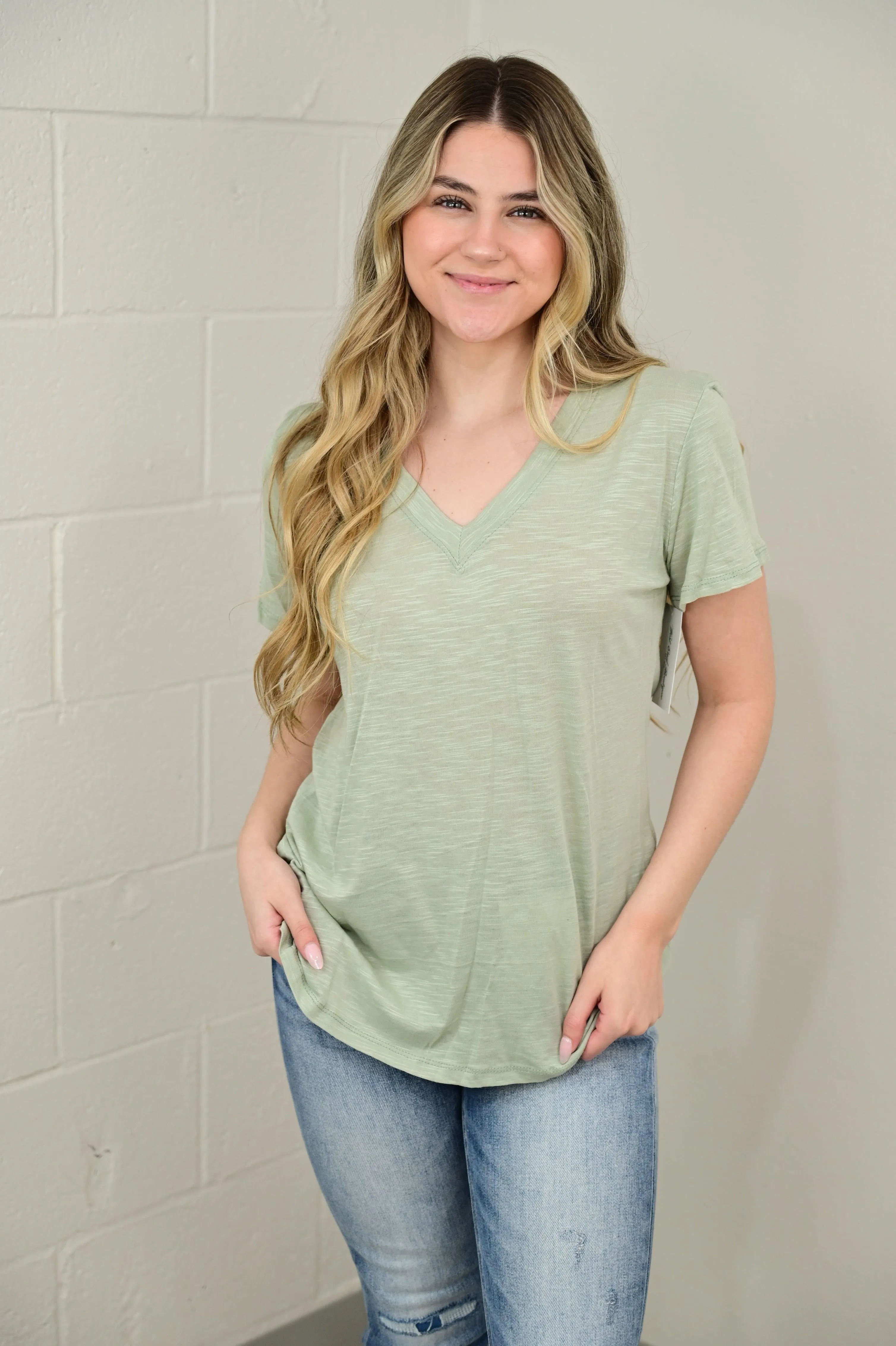 Vickie Vneck Cotton Slub Short Sleeve Tee