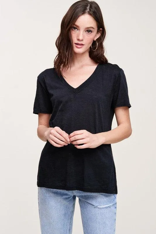 Vickie Vneck Cotton Slub Short Sleeve Tee