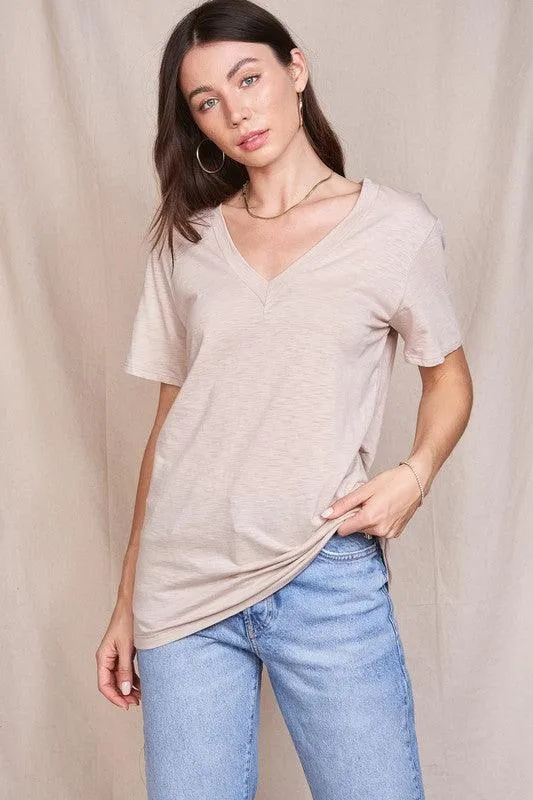 Vickie Vneck Cotton Slub Short Sleeve Tee
