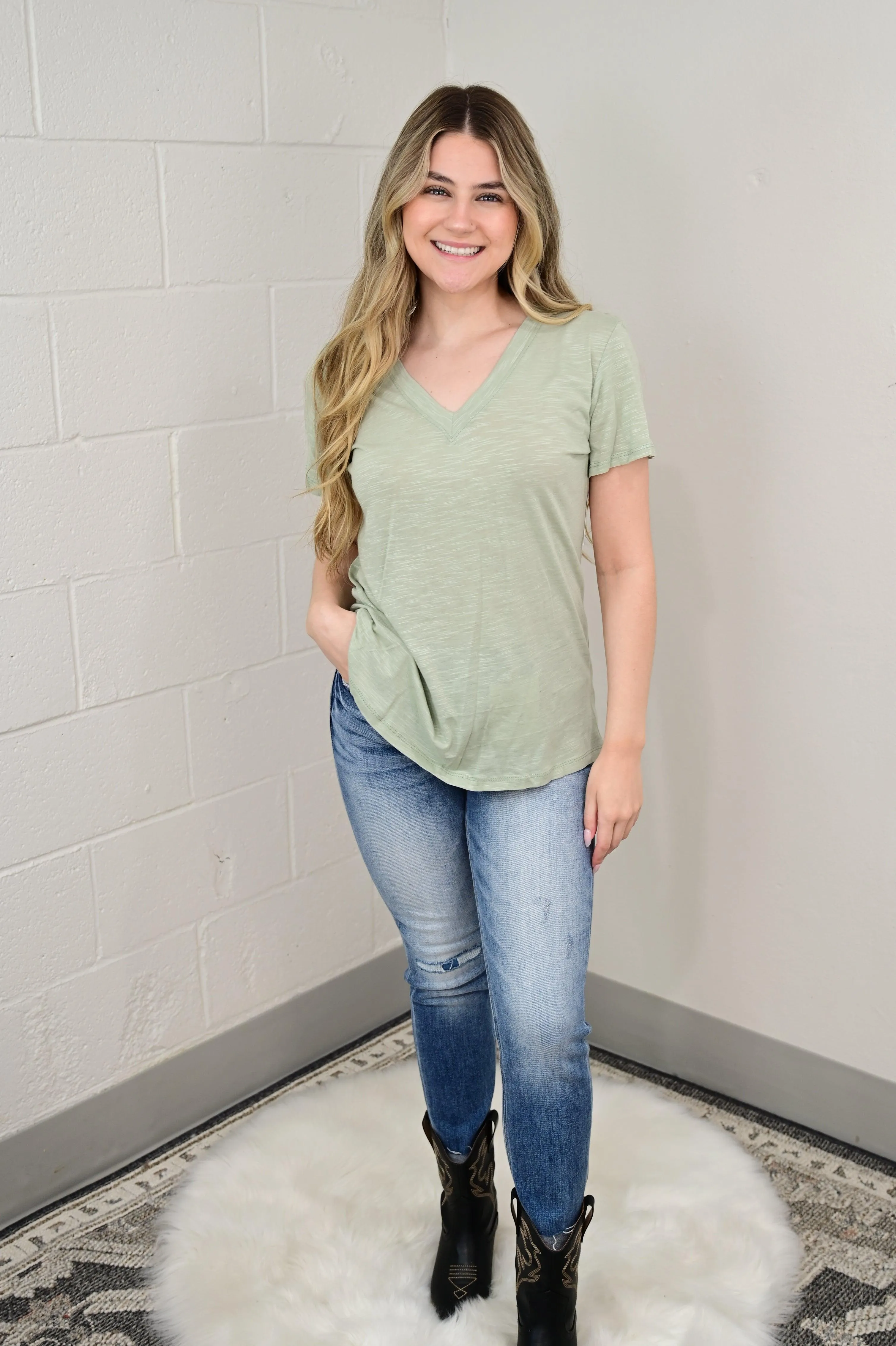 Vickie Vneck Cotton Slub Short Sleeve Tee