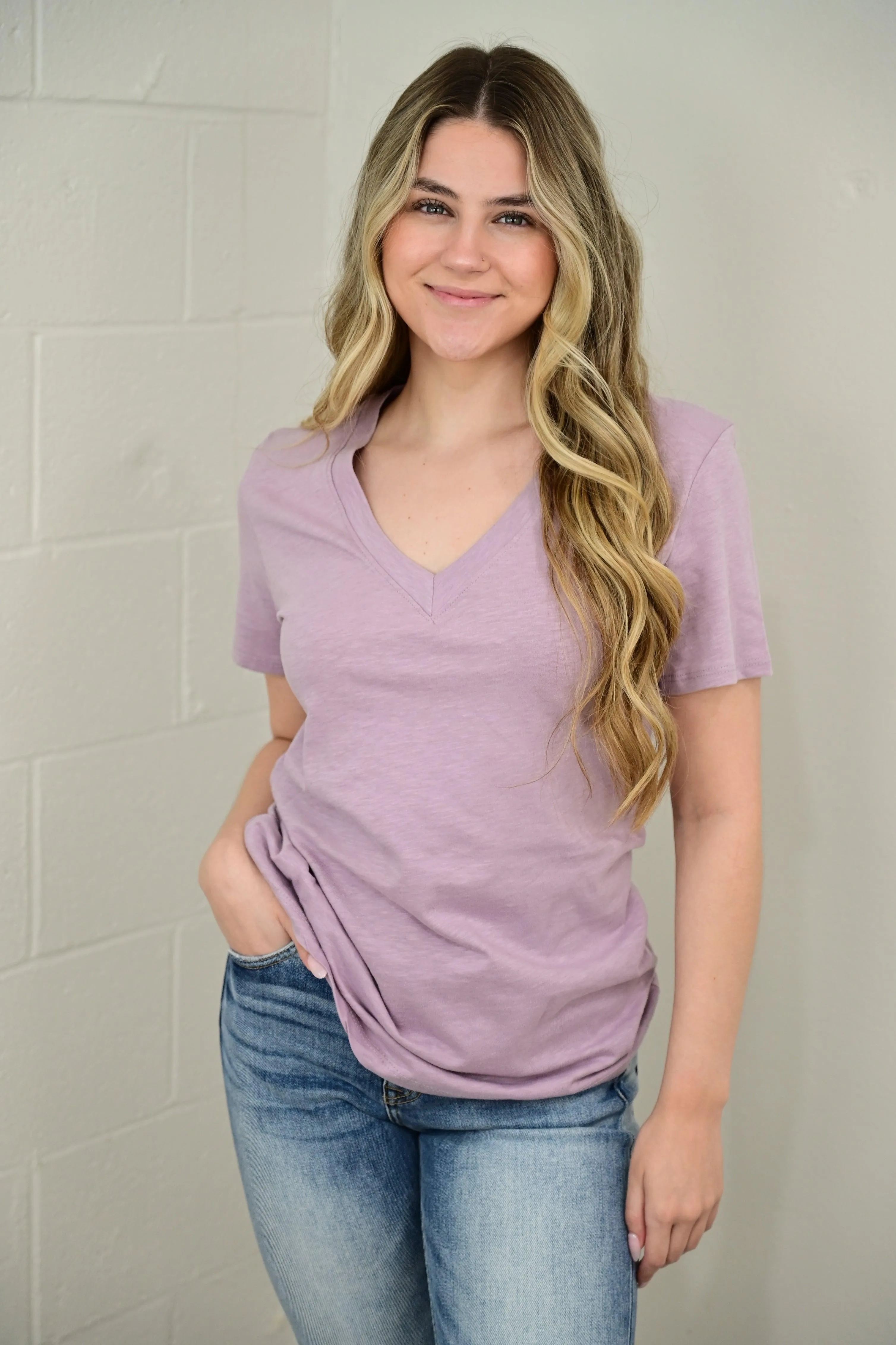 Vickie Vneck Cotton Slub Short Sleeve Tee