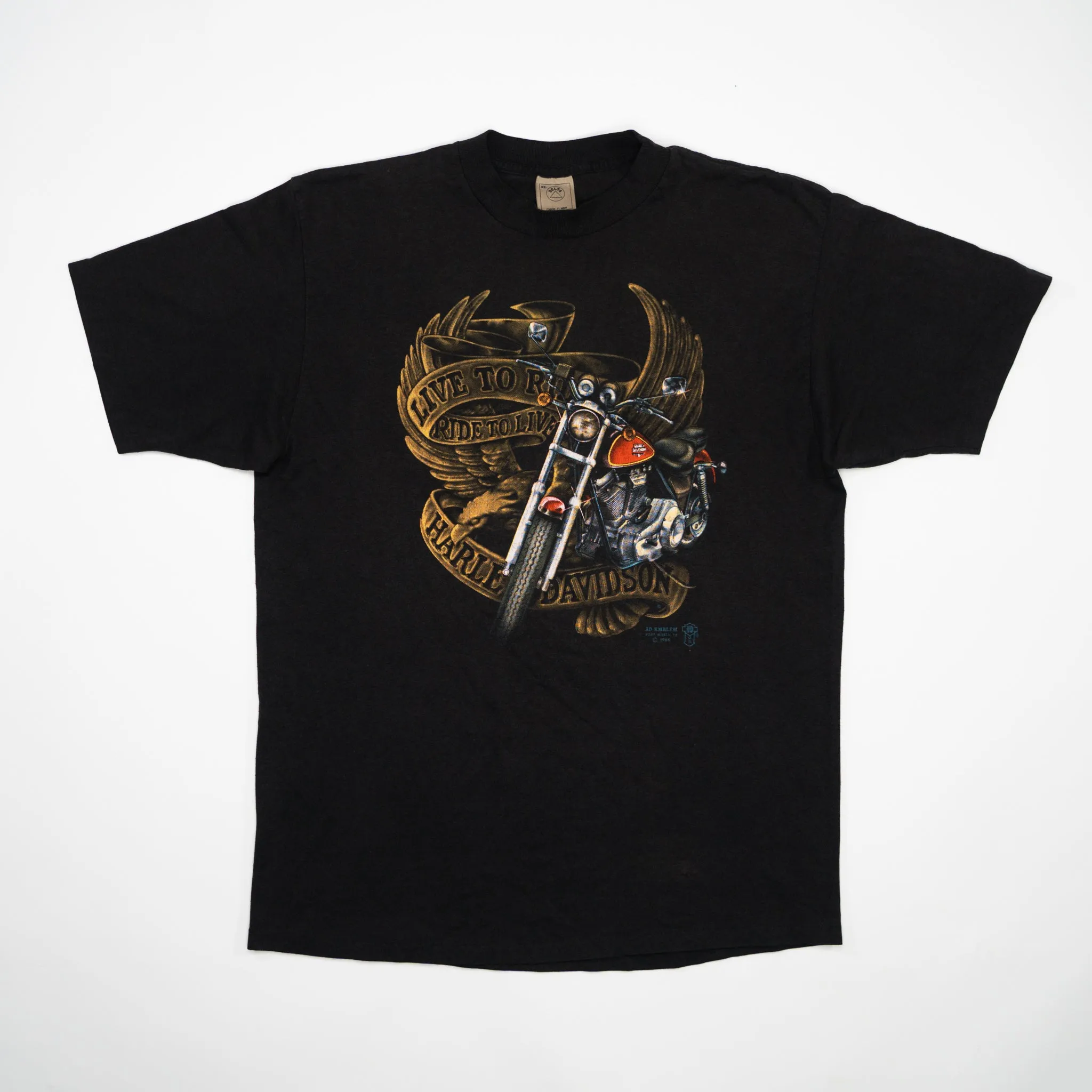 Vintage '89 Black Harley Davidson 3D Emblem Texas Tee (M)