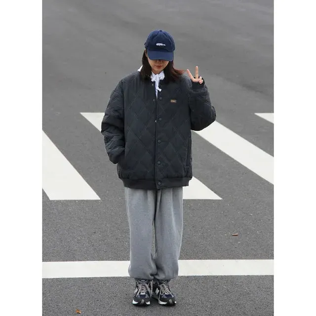 Wiaofellas Winter Fashion Brand Loose Diamond Cotton Coat Men's and Women's Japanese Vintage Baseball Jersey Cotton Coat