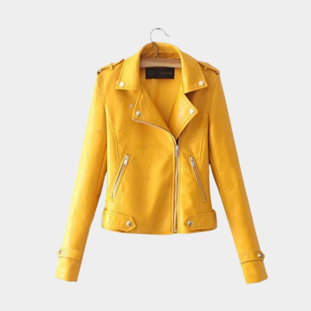 Womens PU Leather Jacket  Slim Fit Zipper Coat, Faux Leather Outerwear (Light Blue, Black, and More)