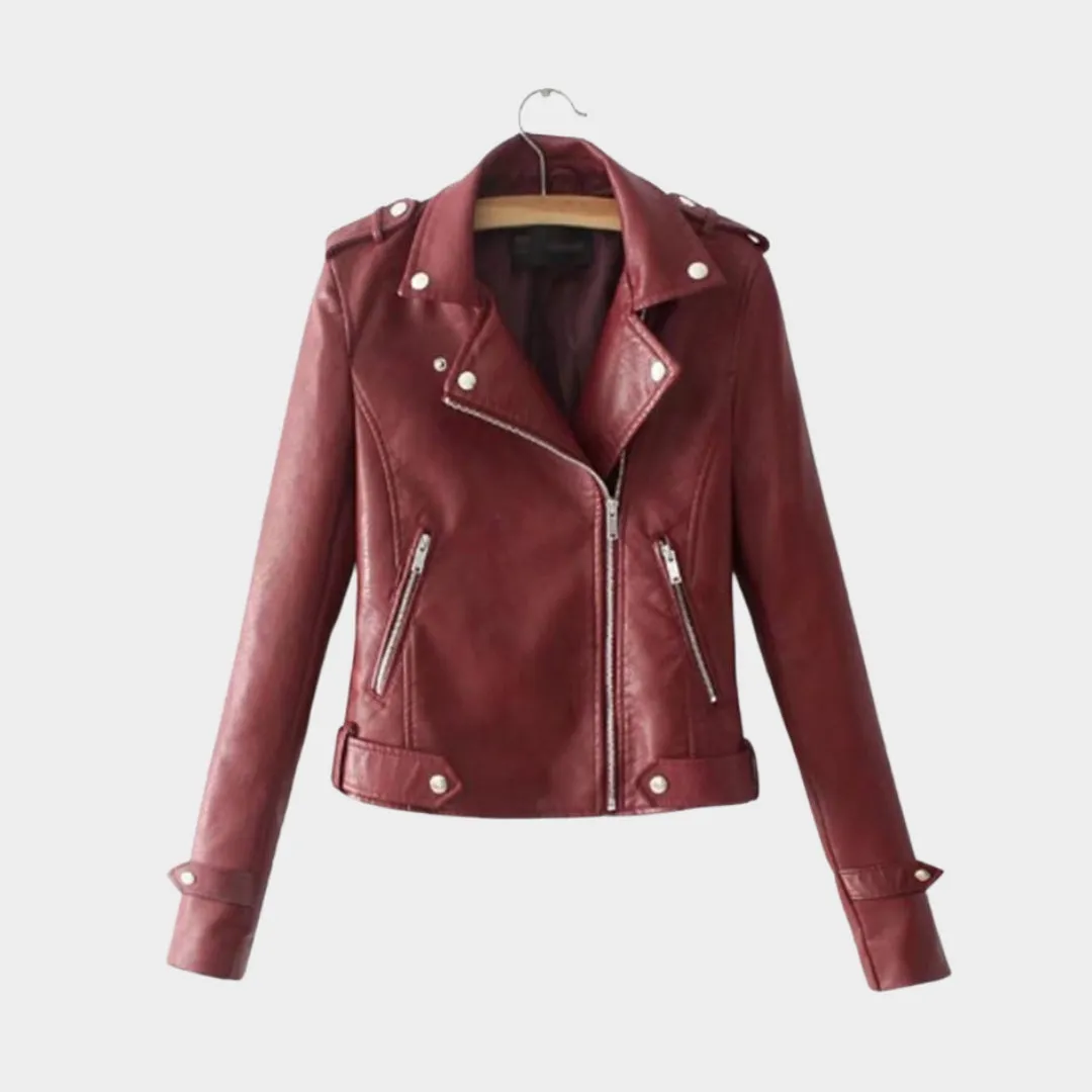 Womens PU Leather Jacket  Slim Fit Zipper Coat, Faux Leather Outerwear (Light Blue, Black, and More)