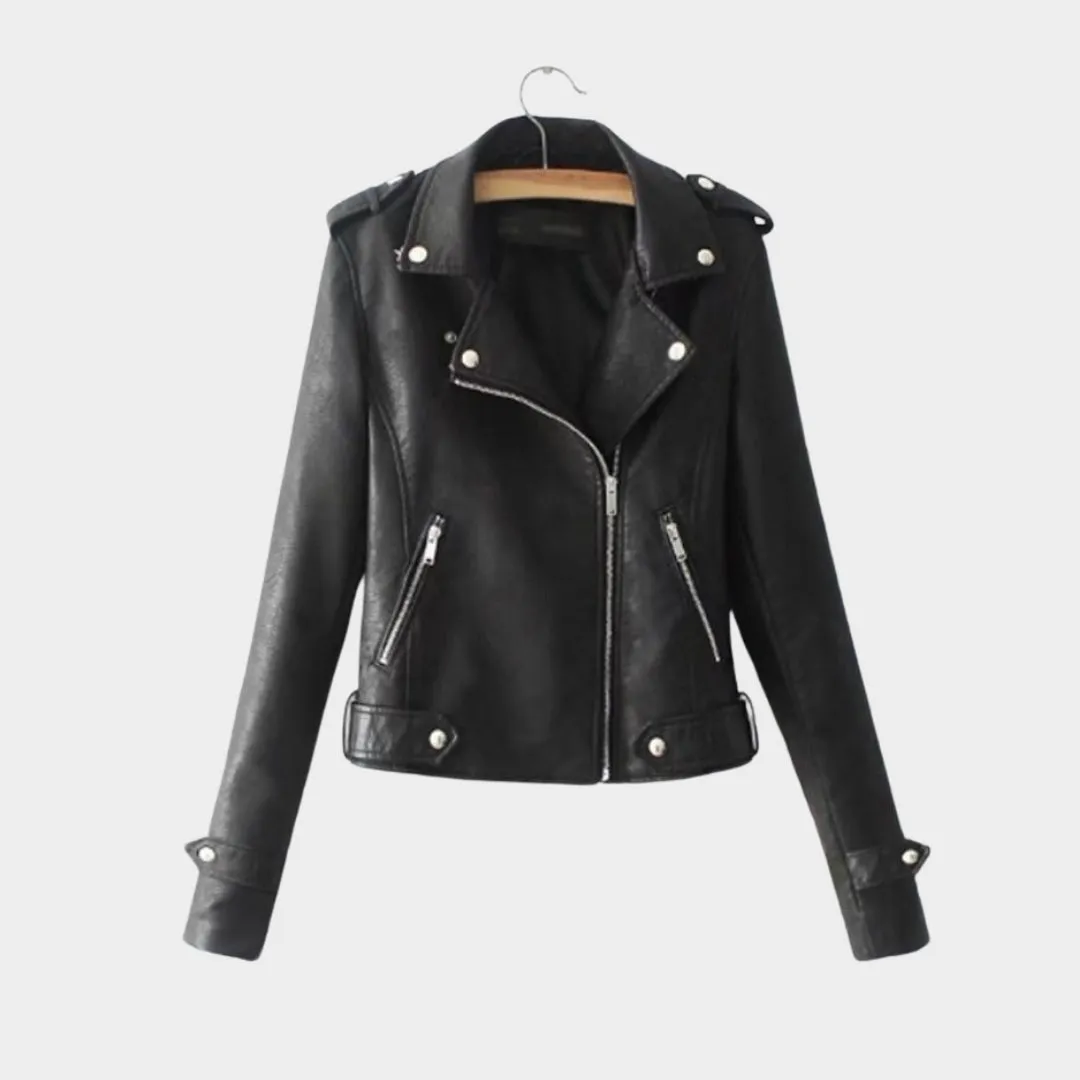 Womens PU Leather Jacket  Slim Fit Zipper Coat, Faux Leather Outerwear (Light Blue, Black, and More)